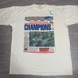 Vintage Toronto Blue Jays T Shirt Mens XL White 1992 World Series Toronto Star